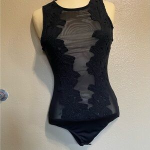 Elegant Black Lace Bodysuit look New